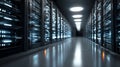 A Modern Datacenter with Server Racks in Bright Aisles Showcasing Advanced IT Infrastructure Royalty Free Stock Photo