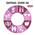 Modern dating Infographic design template. Love inphographic visualization with eight steps pie design on purple Royalty Free Stock Photo