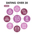 Modern dating Infographic design template. Love inphographic visualization with nine steps circle design on purple Royalty Free Stock Photo