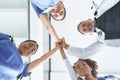 Modern day miracle workers unite. Low angle portrait of a diverse group of healthcare professionals standing and giving Royalty Free Stock Photo