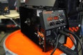 Modern DC inverter MMA welder, household electric welding machine, placed on a stand. Made by Dnipro