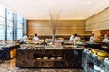 Modern decorated interior buffet line counter in hotel