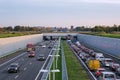 A4 deepened motorway Rotterdam- The Hague, traffic jam in the di Royalty Free Stock Photo