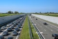 Modern deepened motorway A4 close to Rotterdam, Netherlands., Traffic jam direction Rotterdam Netherlands Royalty Free Stock Photo