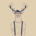 Modern deer hipster like a human