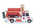 Modern Delicious Japanese Food Commercial Food Truck Vehicle Illustration