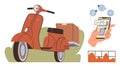 Modern Delivery Concept with Scooter, Smartphone Navigation, and Tracking Analytics Royalty Free Stock Photo