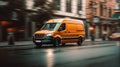 Modern delivery small shipment cargo courier van moving fast on motorway road to city urban suburb. AI generated Royalty Free Stock Photo