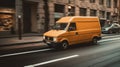 Modern delivery small shipment cargo courier van moving fast on motorway road to city urban suburb. AI generated Royalty Free Stock Photo