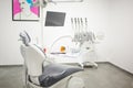 Modern dental clinic cabinet - dentist chair, equipment and tools. Dentistry, medical office Royalty Free Stock Photo