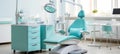 Modern dental clinic interior with light blue and white tones, creating a soothing atmosphere