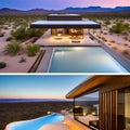 A modern desert home with a sculptural design, an infinity pool, and a desert view2, Generative AI