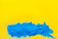 Modern design for blor with blue sand texture on yellow background top view mock up Royalty Free Stock Photo