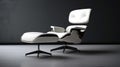 Eames Lounges: White Leather And Black Metal Frame In Futuristic Retro Style