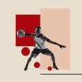 Modern design, contemporary art collage. Inspiration, idea, trendy urban magazine style. African basketball player on Royalty Free Stock Photo