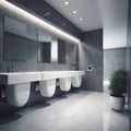 Modern design,Contemporary Interior of bathroom with sink basin faucet lined up and public toilet urinals, Construction and