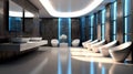 Modern design, Contemporary Interior of bathroom with sink basin faucet lined up and public toilet urinals, Sleek and bathroom