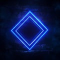 A modern design featuring a blue neon frame on a brick wall, with a minimal border, shiny sign, and editable stroke Royalty Free Stock Photo