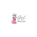 Modern design GIRL WITH SWAN HAT women logo design Royalty Free Stock Photo