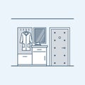 The modern design of the hall. Wardrobe with a bedside table in the hallway near the door. Coat and hat. Vector