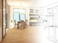 Modern design interior of living-room. 3D render Royalty Free Stock Photo