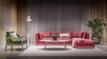Modern design interior living room, red sofa Royalty Free Stock Photo