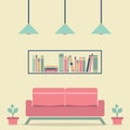 Modern Design Interior Sofa and Bookshelf Royalty Free Stock Photo