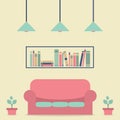 Modern Design Interior Sofa and Bookshelf Royalty Free Stock Photo