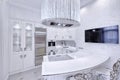 Interior of modern kitchen in white.