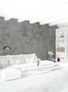 Modern loft interior bedroom or living room with eclectic wall with space. 3D rendering. Royalty Free Stock Photo