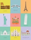 Modern design poster with colorful background of nine important monuments of the world