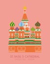 Modern design poster with colorful background of Saint Basils Cathedral Moscow, Russia. Royalty Free Stock Photo