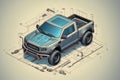 modern design render of truck pickup monster suv 4x4 powerful vehicle power schematics illustration
