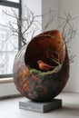 Modern design sculpture in the home interior in the form of a bird's nest Royalty Free Stock Photo