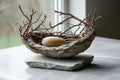 Modern design sculpture in the home interior in the form of a bird's nest Royalty Free Stock Photo