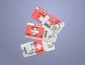 Modern design of Switzerland airline, bus and train travel boarding pass. Three tickets of Switzerland painted in flag color. Royalty Free Stock Photo