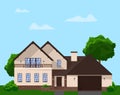 Modern design of a two-storey family house in a flat style. Vector illustration. The house is grouped and isolated.