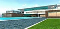 Modern design of the upscale villa newly constructed using eco-friendly building materials. Looks nice with day exterior Royalty Free Stock Photo