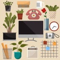 Modern design vector interior items set concept of creative office room inside workspace, workplace Royalty Free Stock Photo
