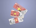 Modern design of Vietnam airline, bus and train travel boarding pass. Three tickets of Vietnam painted in flag color. Vector