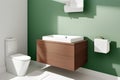 modern design white ceramic toilet with lid closed bidet sprayer and tissue paper, AI generated