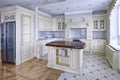 Modern design white kitchen in a spacious apartment. Royalty Free Stock Photo