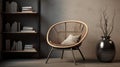 Modern Design Wicker Chair With Open Book Shelf - Photorealistic Urban Industrialism Royalty Free Stock Photo