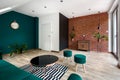 Modern designed living room with brick wall