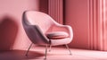 Modern designer armchair stands againempty wall in pink colors. Stylish minimalist interior. Generative AI Royalty Free Stock Photo