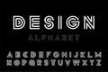 Modern designer striped font - vector minimalistic design. Trendy english alphabet - white latin letters