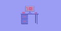 Modern desk with computer and clock. Minimal workplace.