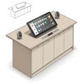 Modern desk setup featuring a large touchscreen display integrated into a sleek, light Royalty Free Stock Photo