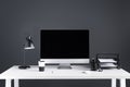 modern desktop computer with blank screen with keyboard and computer mouse Royalty Free Stock Photo