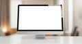 Modern Desktop Computer with a Blank White Screen on a Desk Royalty Free Stock Photo